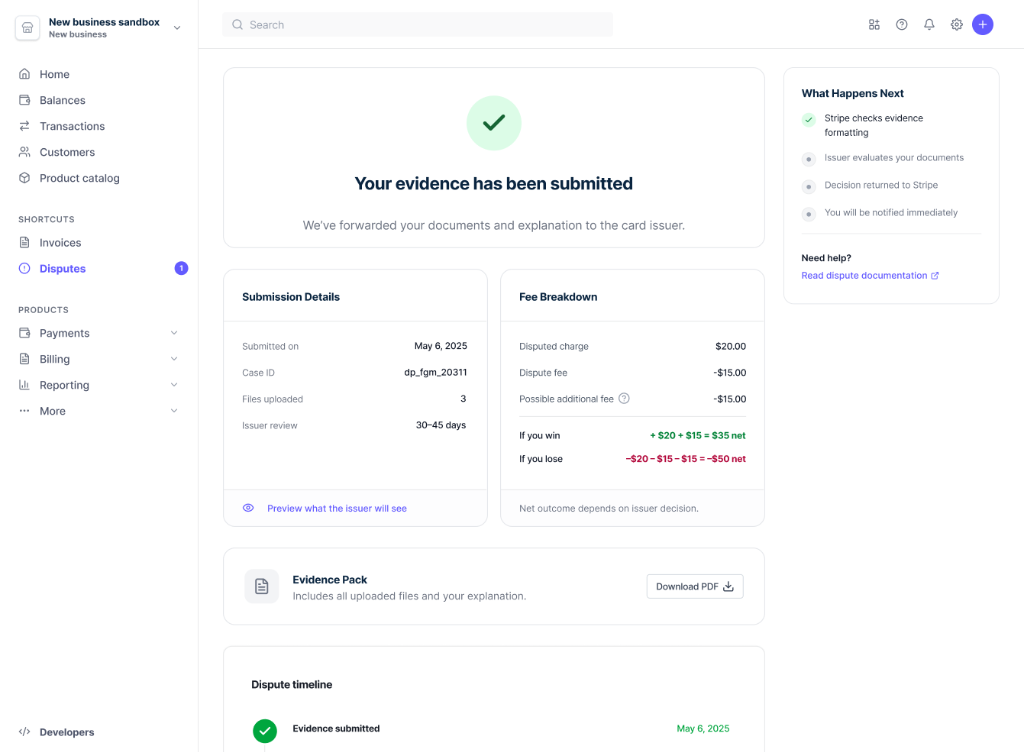 Evidence Submitted Confirmation